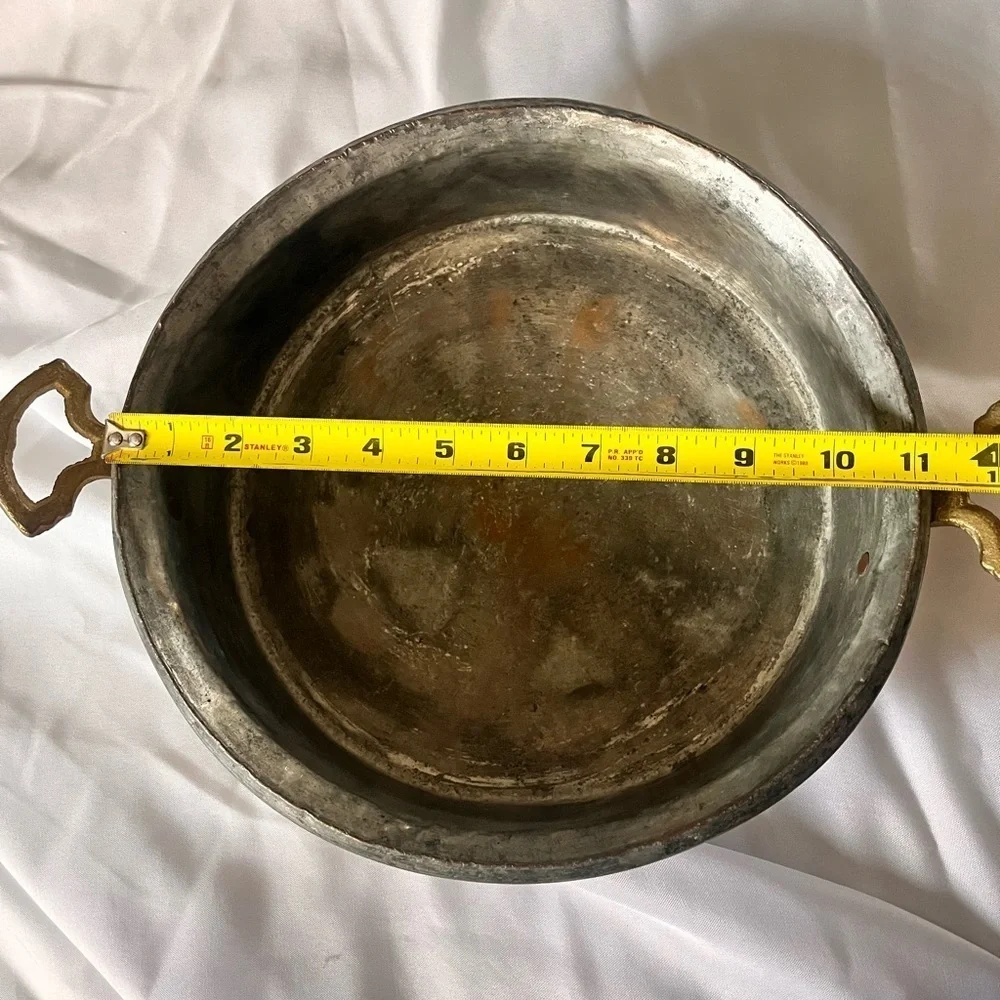 Vintage Copper Brass Round Hammered Bottom Pan Double Handles Wall Decor